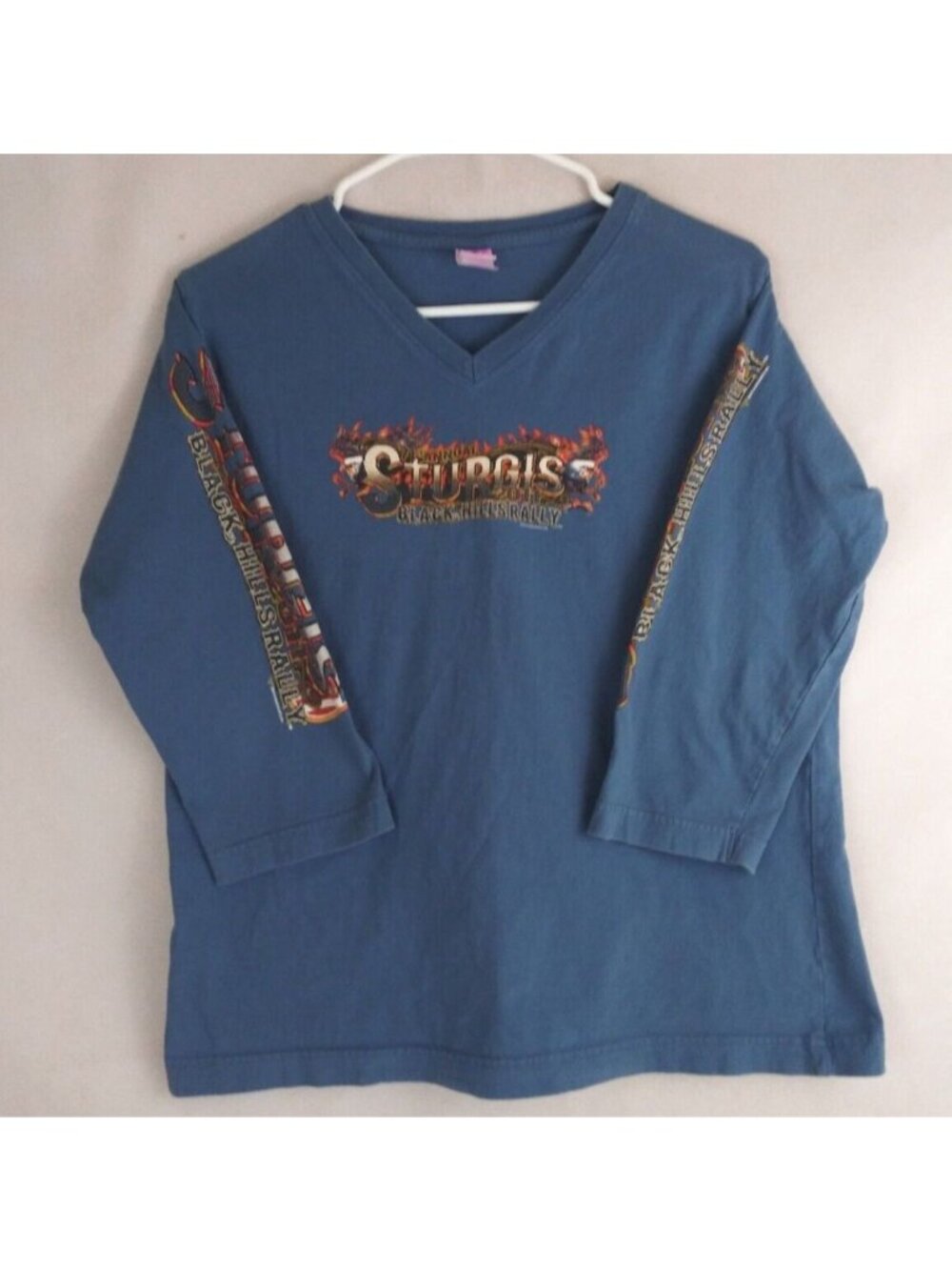 71'st Annual Sturgis Black Hills Rally Women's 3/4 Sleeve V-Neck Shirt Large
